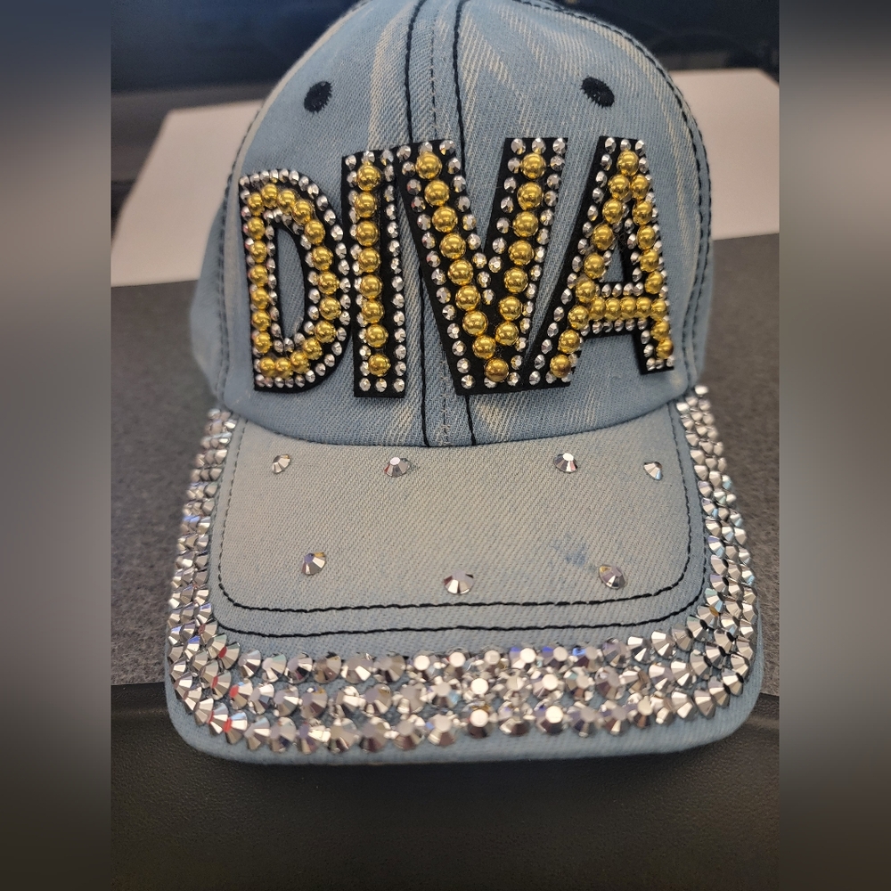 NWOT - Embellished Denim Cap with DIVA Design